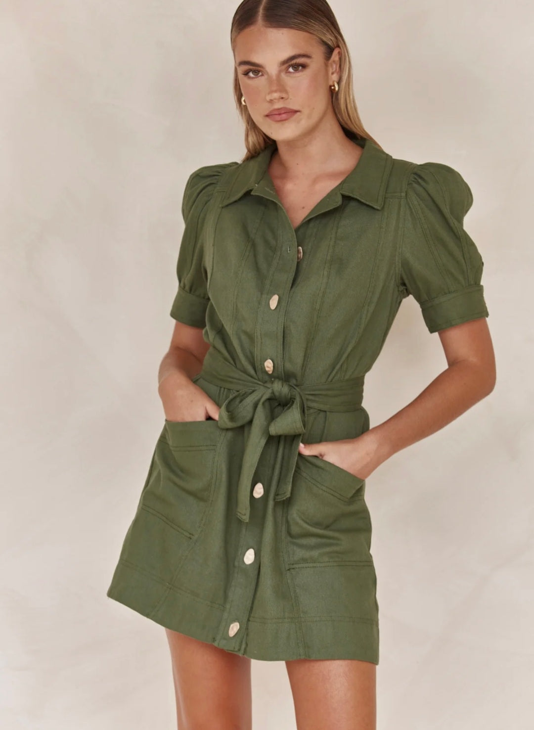 Shirt Style Linen Dress with Tie-Ups-3