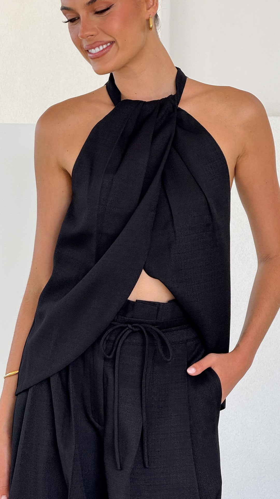 Midnight Drape Halter Top in Black Crepe-2