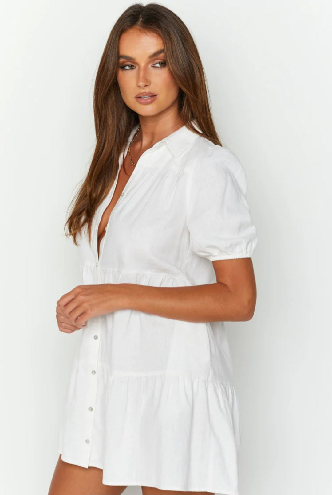White Cotton Mini Buttoned Dress-2