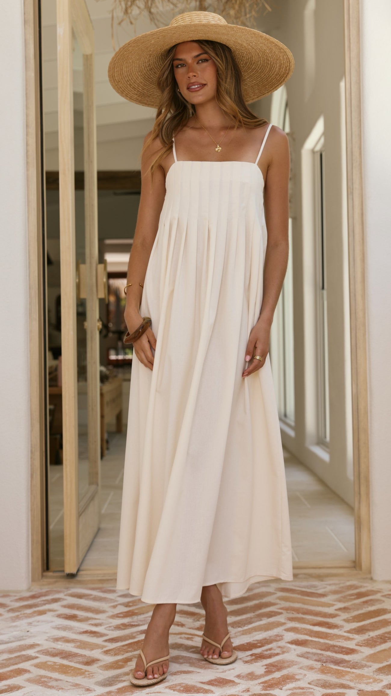 Ivory Linen Pleated Maxi Dress - COPY-1