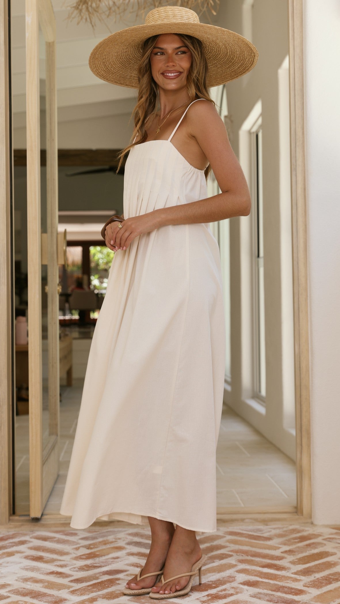 Ivory Linen Pleated Maxi Dress - COPY-3