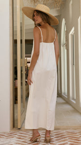 Ivory Linen Pleated Maxi Dress - COPY-4