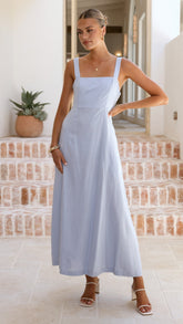 Powder Blue Linen Maxi Dress (syncee)-1