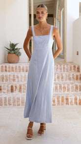 Powder Blue Linen Maxi Dress (syncee)-3