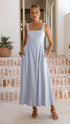 Powder Blue Linen Maxi Dress (syncee)-4