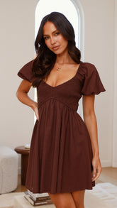 Capri Linen Smocked Puff Sleeve Mini Dress (syncee)-3