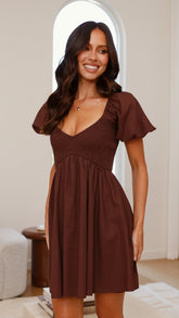 Capri Linen Smocked Puff Sleeve Mini Dress (syncee)-4