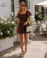 Brown Mini Linen Dress (syncee)-4