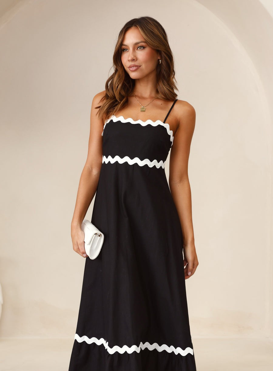 Black 100% Linen Dress with Ric Rac Lace