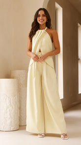 Midnight Drape Halter Top in Butter Yellow Crepe-3