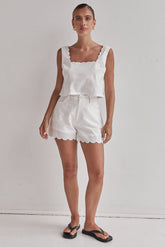 White Linen Shorts with Scalloped Hem – Lightweight & Chic-3