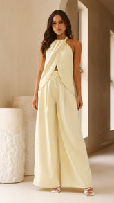 Midnight Drape Halter Top in Butter Yellow Crepe-4