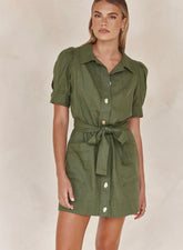 Shirt Style Linen Dress with Tie-Ups-0