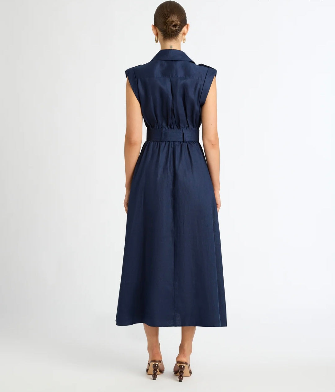 Blue Linen Midi Dress-3