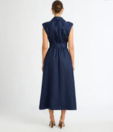 Blue Linen Midi Dress (syncee)-3
