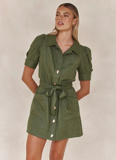 Shirt Style Linen Dress with Tie-Ups-2