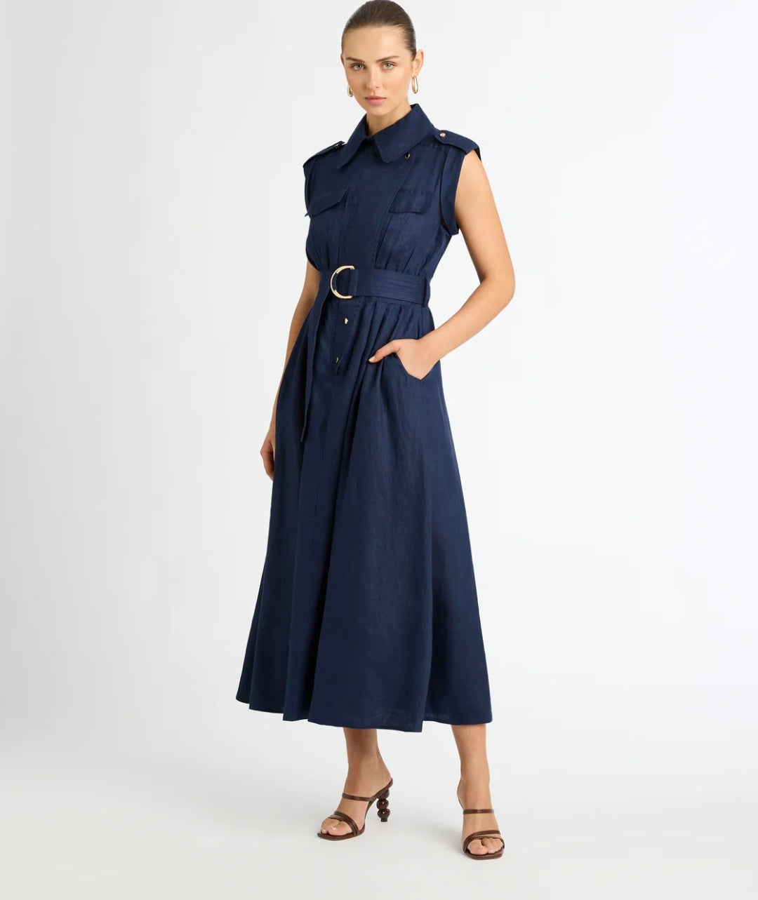 Blue Linen Midi Dress-2