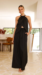 Midnight Drape Halter Top in Black Crepe-1