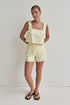 Butter Yellow Linen Shorts – High-Waist with Scalloped Hem-3