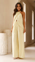 Midnight Drape Halter Top in Butter Yellow Crepe-0