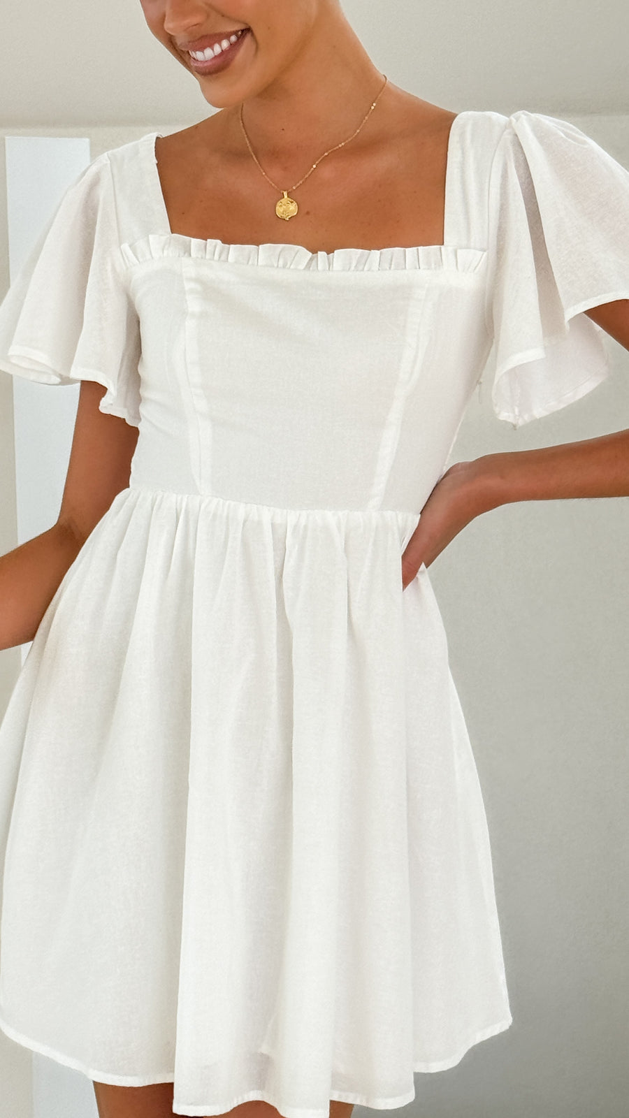 White Linen Mini Dress-3