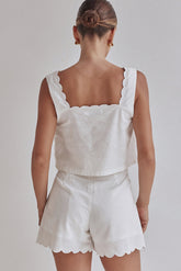 White Linen Shorts with Scalloped Hem – Lightweight & Chic-4