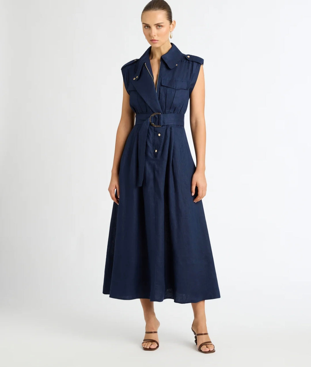 Blue Linen Midi Dress (syncee)-0