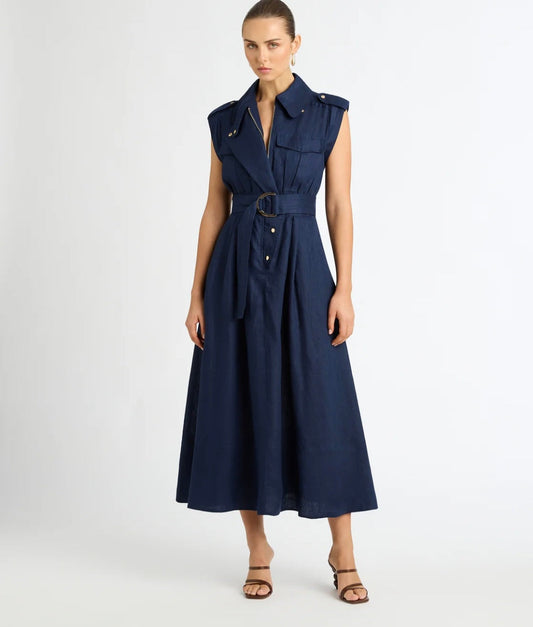 Blue Linen Midi Dress-0
