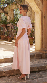 Baby Pink Cotton Poplin Maxi Dress-4