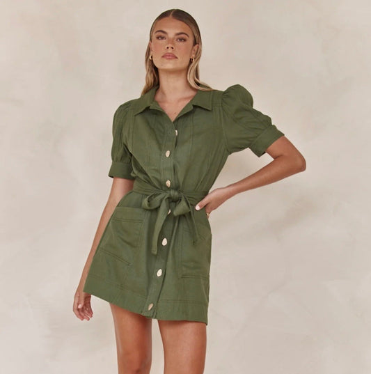 Shirt Style 100% Linen Dress with Tie-Ups